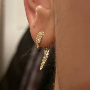 Ear Jacket Sterling Silver Gold Earrings, Spike Earrings, Horn Talon Tusk Stud, Front Back Studs, Claw Fake Gauge Minimalist Single Earring image 8