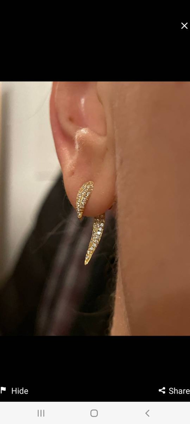 Ear Jacket Sterling Silver Gold Earrings, Spike Earrings, Horn Talon Tusk Stud, Front Back Studs, Claw Fake Gauge Minimalist Single Earring image 8