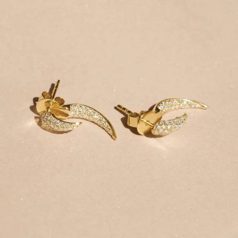 Ear Jacket Sterling Silver Gold Earrings, Spike Earrings, Horn Talon Tusk Stud, Front Back Studs, Claw Fake Gauge Minimalist Single Earring image 2