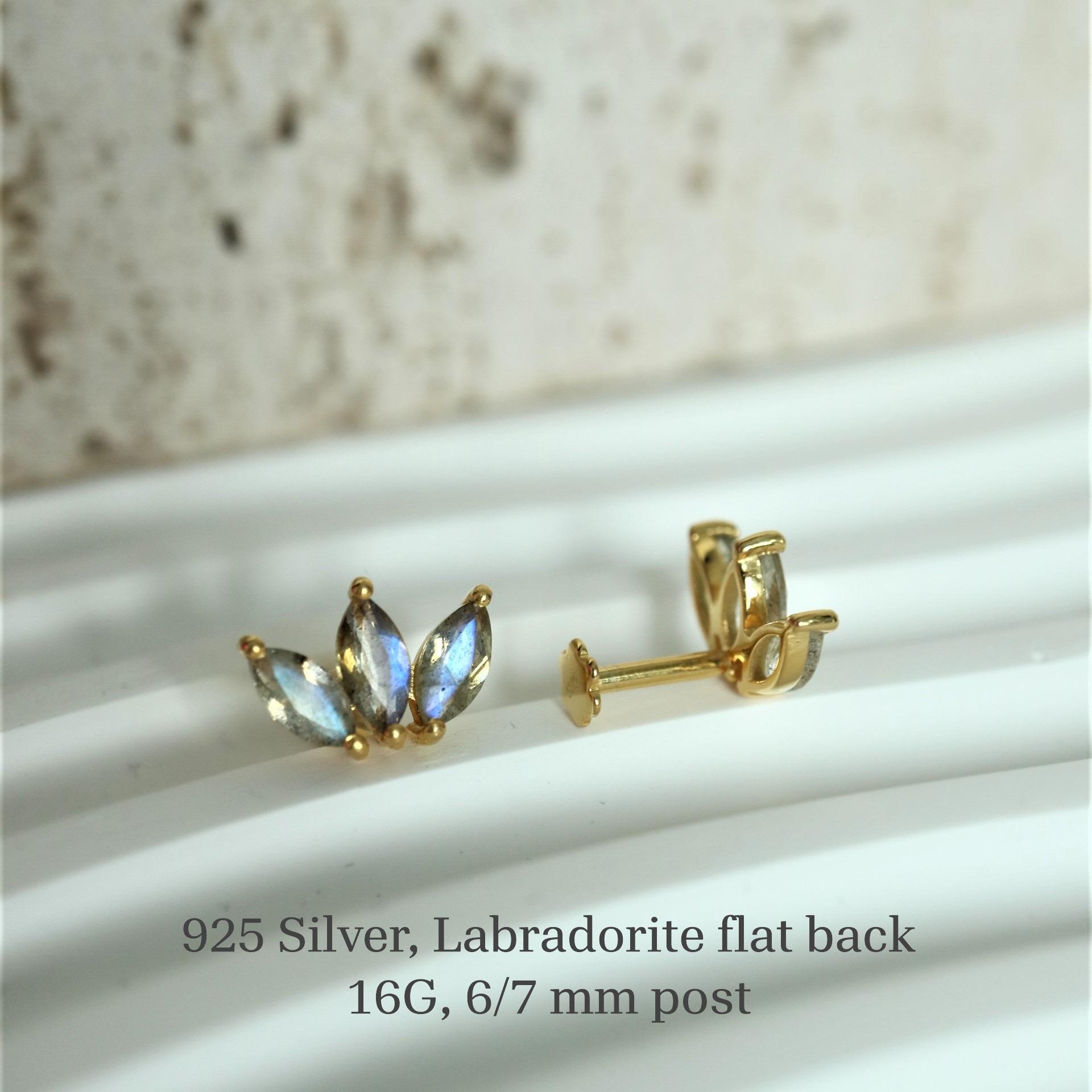 Marquise Natürliche Labradorit Ohrringe mit flacher Rückseite, Labret Knorpelohrring, Edelsteinschmuck