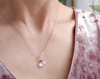 Moonstone Gold Filled Sterling Silver Pendant Necklace, Crystal Gemstone Jewelry,June Birthstone Jewellery Gift For Her,Boho Brudal Necklace