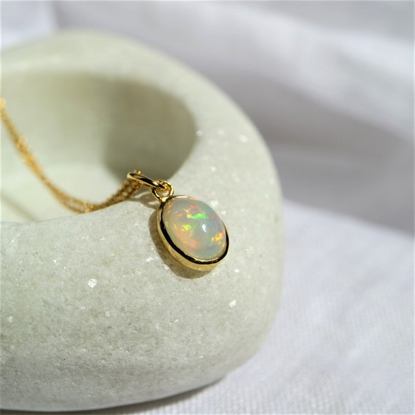 Ethiopian Opal Sterling Silver Necklace, 14 K Gold Filled Chain Gemstone Crystal Choker, Fire Welo Opal October Birthstone  Jewelry, Gift