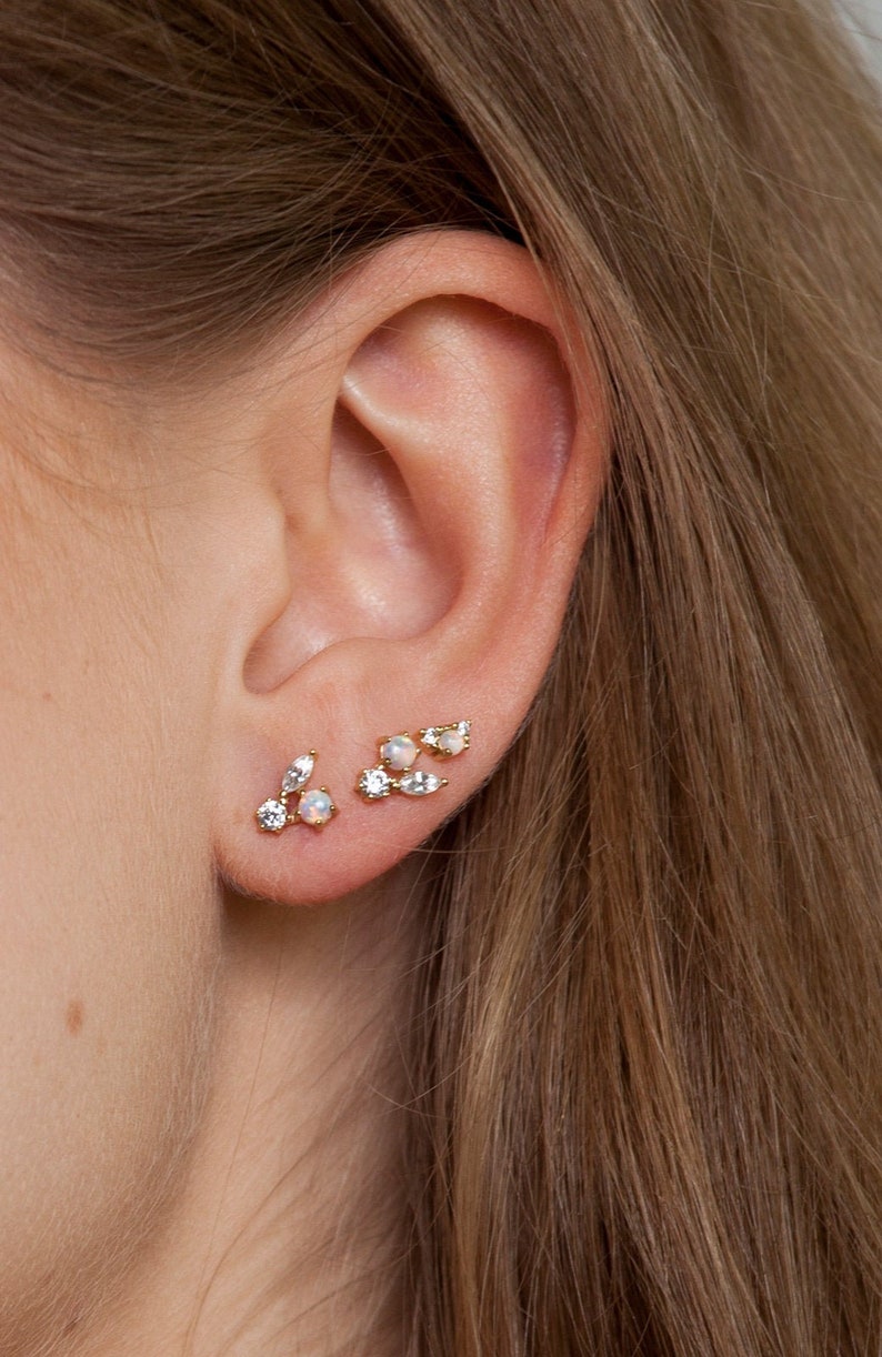 Opal Gold Stud Earrings Dainty Opal EarringsOpal Stone Stud Etsy