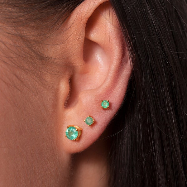100% Natural Zambian AAA Emerald Earrings, Green Gemstone Stud Earrings, Emerald Gemstone Stone Jewellery, May Birthstone Gift For Her UK