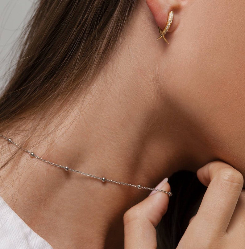 Silver Choker Minimalist Chain Silver Ball Choker Necklace Etsy