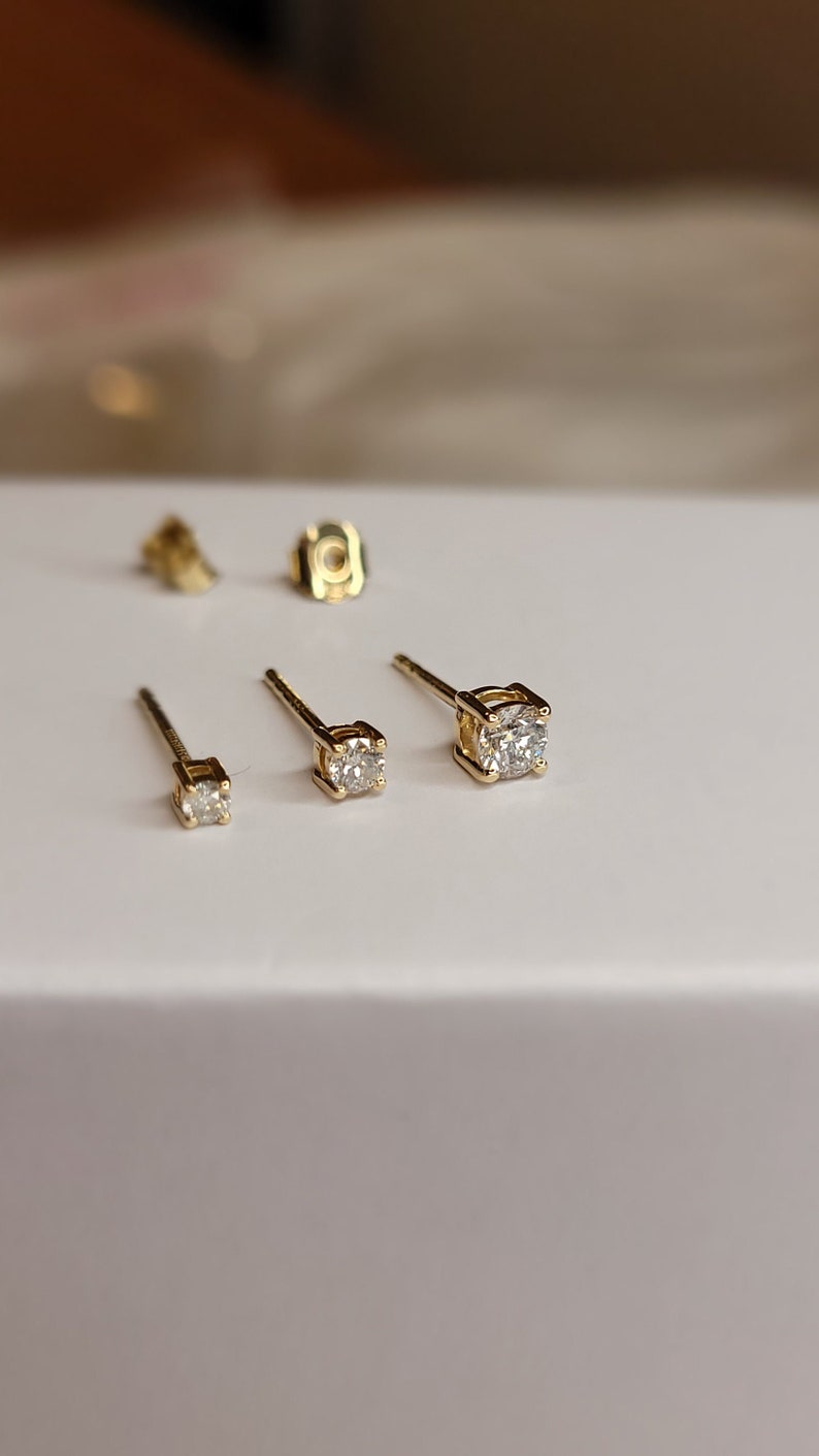 CERTIFIED 14K Solid Gold Diamond Stud Earrings, G-H Diamond Minimalist Studs, Wedding Bridal Diamond Jewelry, Mens Earrings, Gift For Her image 1