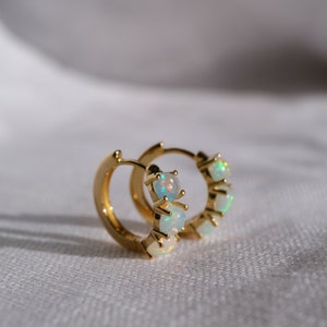 natural opal gold vermeil huggie earrings