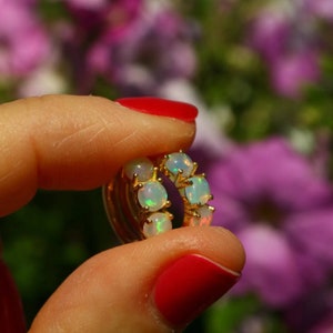 Natural Opal Hoop Earrings, Ethiopian Opal Huggies, Genuine Opal Gold Vermeil Earrings,Gemstone Opal Jewellery For Woman,October Birthstone image 3