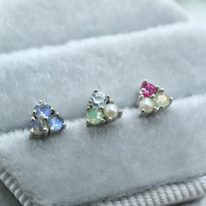 Labradorite Tourmaline Opal Pearl Aquamarine Sterling Silver Stud Earrings, Gemstone Crystal Birthstone Gold Jewelry,Tiny Small Silver Studs