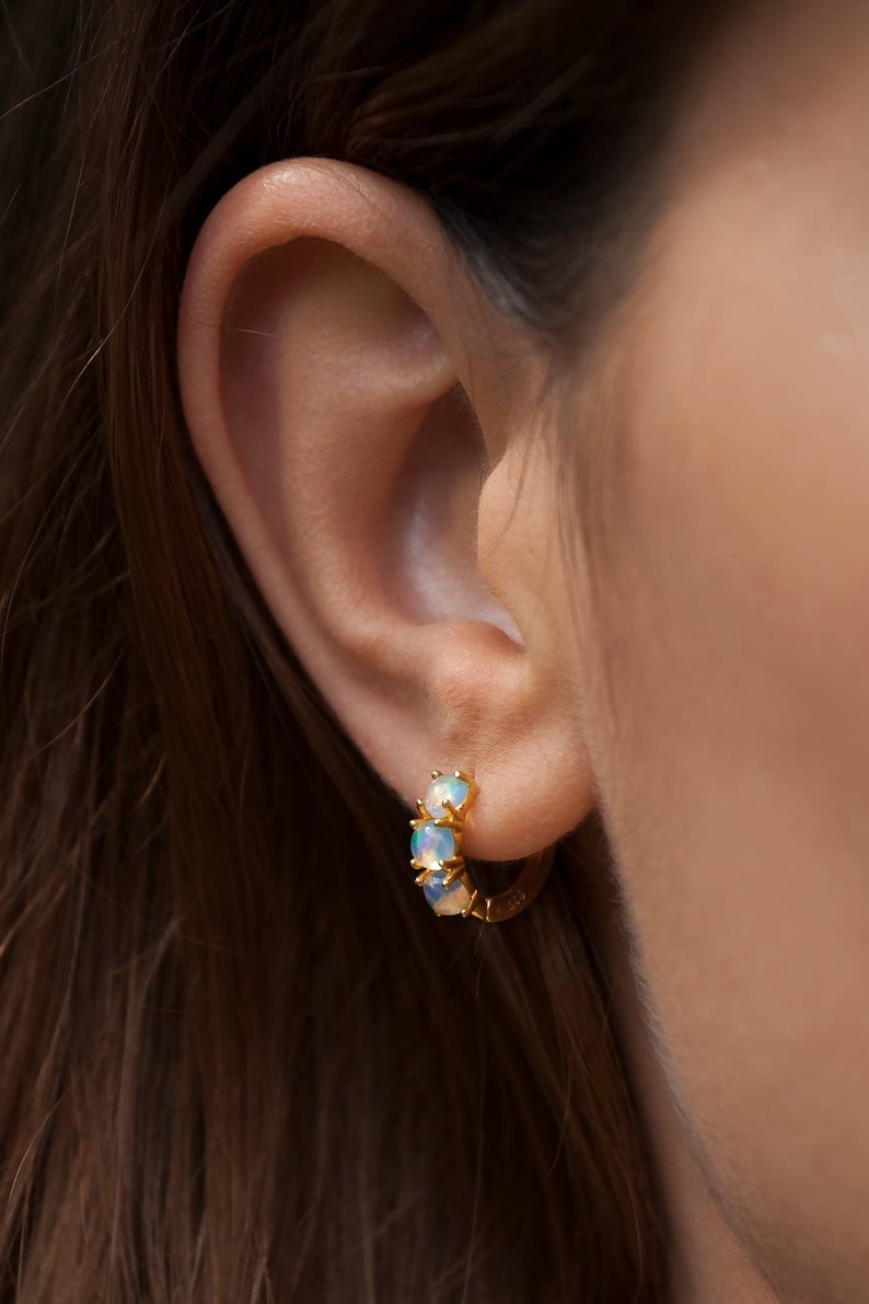 genuine opal silver hoop earrings