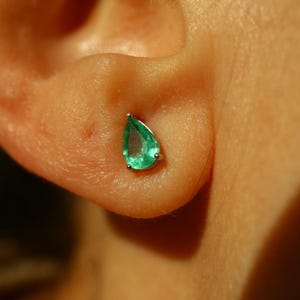 Natural Emerald Sterling Silver Stud Earrings, May Birthstone Jewelry