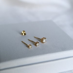 CERTIFIED 14K Solid Gold Diamond Stud Earrings, G-H Diamond Minimalist Studs, Wedding Bridal Diamond Jewelry, Mens Earrings, Gift For Her image 9