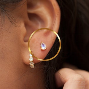 Moonstone Silver Gold Minimalist Dainty Small Stud Earrings, Pear Cut Moonstone Crystal June Birthstone Jewelry Gemstone Gift For Her Wife