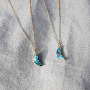Natural Turquoise Gold Filled Sterling Silver Necklace,Crescent Moon Crystal Dainty Boho Jewelry,December Birthstone Bridesmaid Gift For Her