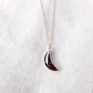 Crescent Garnet Gold Filled Silver Necklace, Garnet Moon Charm Pendant, January Birthstone Crystal Jewelry, Birthday Gift Jewellery For Her
