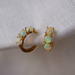 Natural Opal Hoop Earrings, Ethiopian Opal Huggies, Genuine Opal Gold Vermeil Earrings,Gemstone Opal Jewellery For Woman,October Birthstone image 5