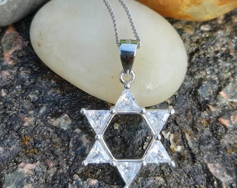 Star Of David Sterling Silver Pendant Chain Necklace, Magen David Star Necklace, Hanukkah Jewish Star Dainty Necklace, Judaica