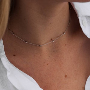 Sterling Silver Dainty Every Day Choker Chain Necklace, Minimalist Layered Necklaces For Women, Ball Satellite Beaded Dot Necklace, Gift