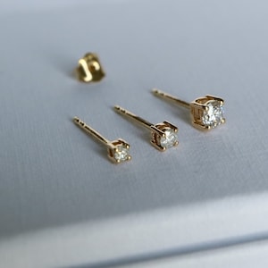 CERTIFIED 14K Solid Gold Diamond Stud Earrings, G-H Diamond Minimalist Studs, Wedding Bridal Diamond Jewelry, Mens Earrings, Gift For Her image 2