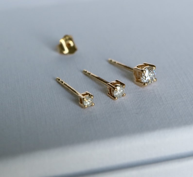 CERTIFIED 14K Solid Gold Diamond Stud Earrings, G-H Diamond Minimalist Studs, Wedding Bridal Diamond Jewelry, Mens Earrings, Gift For Her image 2