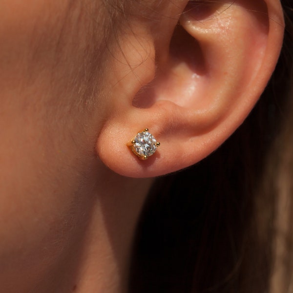 Certified VVS1 Moissanite Gold Diamond Stud Screw Push Backs Earrings,4 Sizes Moissanite Minimalist Small Silver Jewelry Studs,Mens Earrings