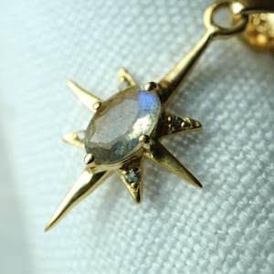 Puede incluir: Colgante dorado con dise&ntilde;o de estrella. El centro de la estrella contiene una piedra preciosa ovalada e iridiscente. Peque&ntilde;as piedras transparentes est&aacute;n engastadas alrededor de la piedra preciosa y en las puntas de la estrella. El colgante cuelga de una delicada cadena.
