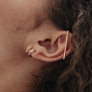 Double Hoop Silver Earrings, Gold Huggie Hoops, Punk Earrings, Minimalist Earrings, Fake Double Piercing Rose Gold Earrings, Gift For Her