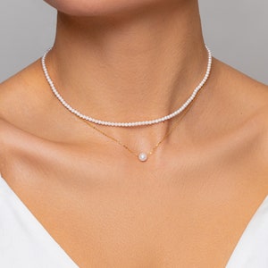 18K Gold Pearl Choker Necklace, Freshwater Akoya Small Round 2.5-3 mm Pearl Necklace, Bridal Wedding Pearl Jewelry, Tiny Pearl Choker image 7