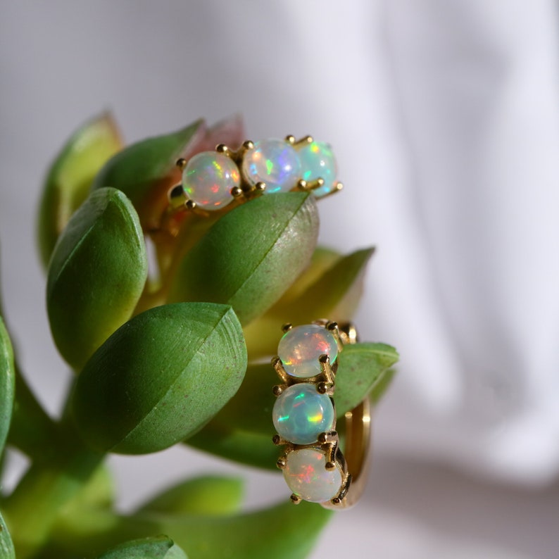 Natural Opal Hoop Earrings, Ethiopian Opal Huggies, Genuine Opal Gold Vermeil Earrings,Gemstone Opal Jewellery For Woman,October Birthstone image 9