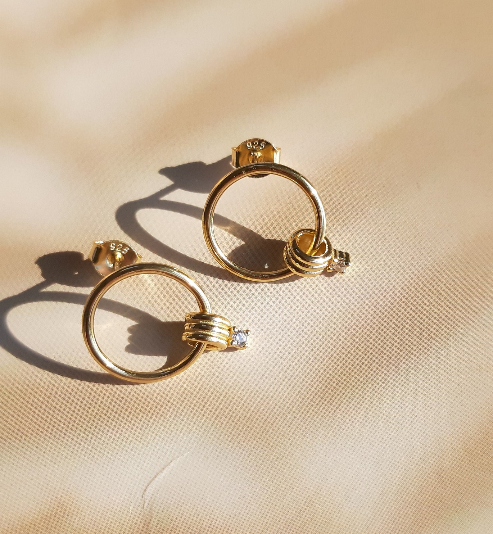 Gold Silver Linked Hoop Earrings Double Hoop Earrings CZ Etsy