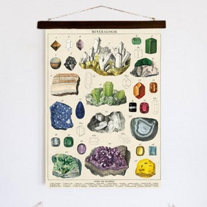 Vintage Minerals Poster, Vintage Mineralogy Print, Curiosity Reproduction, Science Illustrations, Crystals Home Decor, Crystal Poster