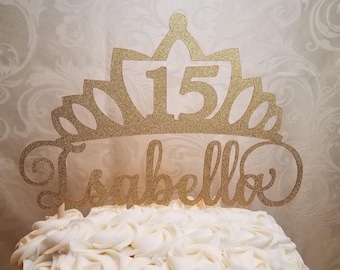 Quinceanera Glitter Cake Topper, Personilized Quinceanera Glitter Cake Topper, Quince Birthday Party Decoration, 15th Birthday.