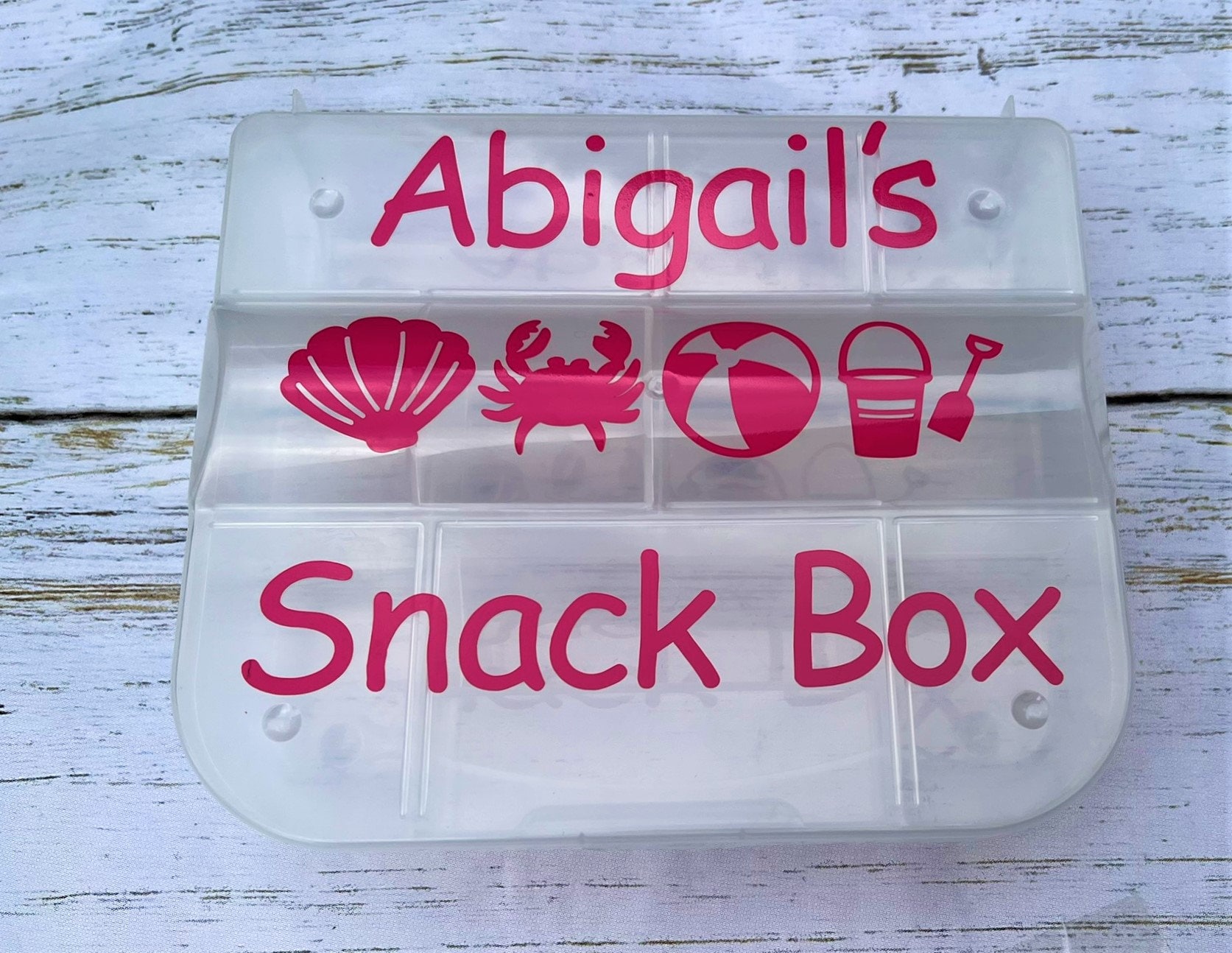Beach Themed Personalized Plastic Snack Box, Travel Snack Box