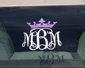 Custom Vine Monogram Vinyl Decal with crown, Crown Monogram Car Decal, Decal, Large Vine Monogram decal with crown for car, Car Accessories