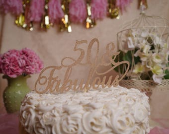 50 and Fabulous Birthday Cake Topper, 50 & Fabulous Glitter Cake Topper, 50th Birthday Party Decoration, 50th Birthday cake topper.