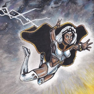 Original Comic Book ART 9x12 X-men Commission Art-Powerful Sexy STORM-Ink/Tones/Watercolor on Bristol Board