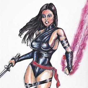 Original Comic Book ART 9x12 X-men Commission Art-Hot Sexy PSYLOCKE-Ink/Tones/Watercolor on Bristol Board
