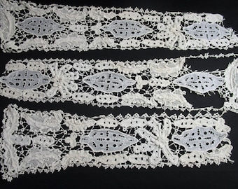 Antique Edwardian Gros Point Venise Italian Lace Panels W Embroidery, From Tea Dress