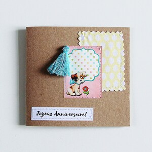 Carte de Joyeux Anniversaire, Carte de Voeux,  Carte Anniversaire Vintage, Papier Cartonné Kraft, Image Vintage, Carte Faite Main, Enfants