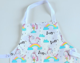 Unicorn Apron, Children's Apron, Birthday Gift, Kitchen Apron, Princess, Rainbow, Inspiring Gift, Coated Cotton Fabric