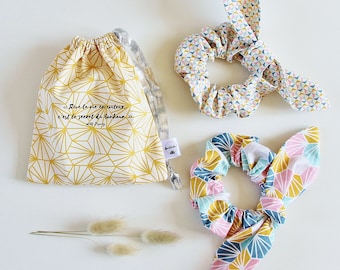 Lot de 2 Chouchous Noeuds, Chouchous Foulards, Jolie Citation, Accessoires Cheveux, Jaune Moutarde, Idée Cadeau Maman, Copine