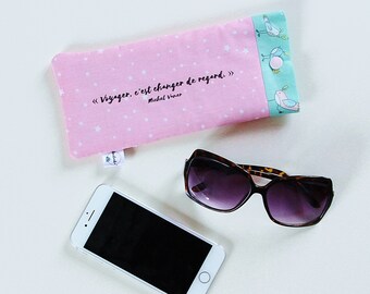 Cell Phone Pouch, Fabric Glasses Pouch, Cell Phone Holder, Fabric Glasses Case, Phone Sleeve, Glasses Sleeve, Birds