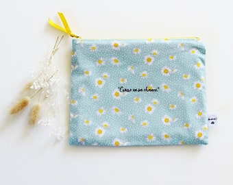 Fabric Zipper Pouch, Mantra Zipper Pouch, Motivational Mantra, Quote Zipper Pouch, Beauty Case, Inspirational Quote, Daisies