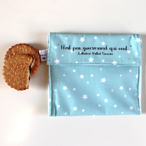 Waschbarer und wiederverwendbarer Snackbeutel, wasserdichter Snackbeutel, Sandwichbeutel, Kinderlunchbeutel, Zero Waste, Blau, Sterne, französischer Spruch