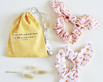 Lot de 2 Chouchous Noeuds, Chouchous Foulards, Jolie Citation, Accessoires Cheveux, Jaune Moutarde, Rose Saumoné, Cadeau Maman, Fête Mères