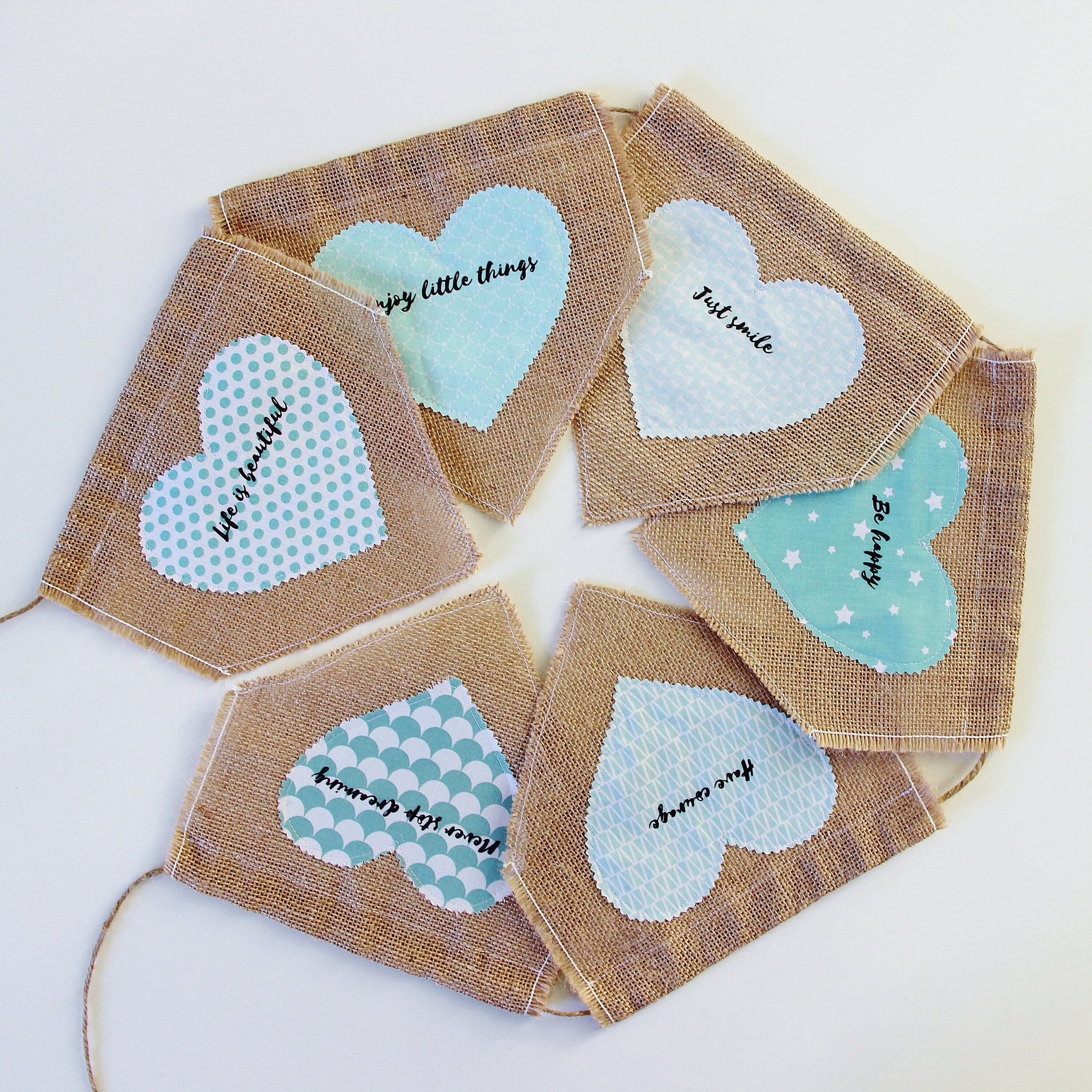 Fanions en Jute, Bannières Banderole Coeurs, Fanions, Fanions avec Citations Positives, Bannière Ins