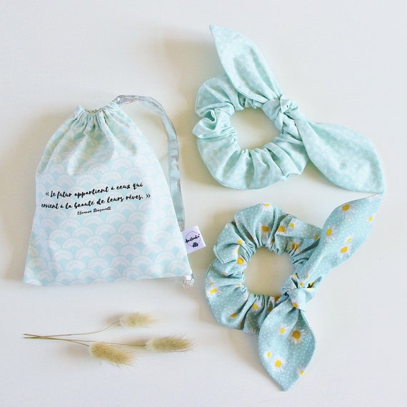 Set of 2 Bow Scrunchies, Scarf Scrunchies, Pretty French 