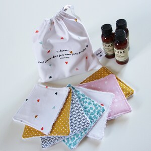 Set van 7 herbruikbare make-upverwijderingsdoekjes, herbruikbare gezichtsdoekjes, babydoekjes, herbruikbare doekjes, zero waste, damescadeau, harten, Valentijnsdag