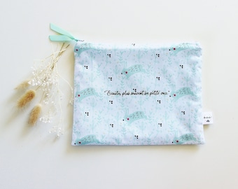 Trousse Zippée Tissu, Trousse Mantra, Citation Positive, Trousse Beauté, Trousse Bébé, Mantra, Citation Inspirante, Lapin Vert