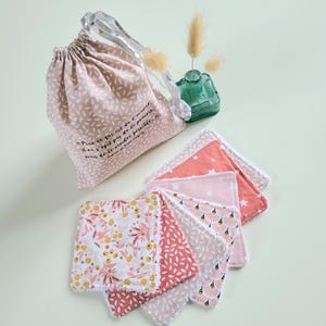 Set mit 7 wiederverwendbaren Make-up-Entfernungstüchern, wiederverwendbare Gesichtspads, Babytücher, wiederverwendbare Tücher, Zero Waste, Frauengeschenk, rosa wiederverwendbare Tücher